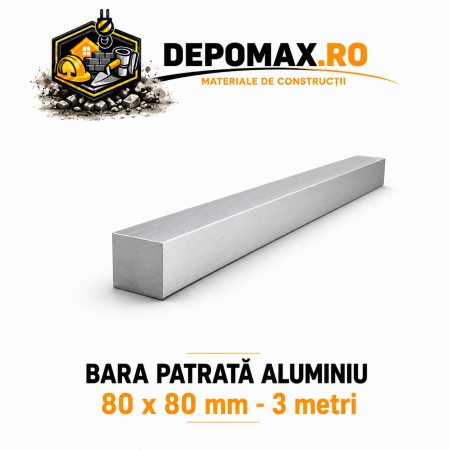 Bara patrata aluminiu 80 x 80 mm, 3 metri, EN AW-6082